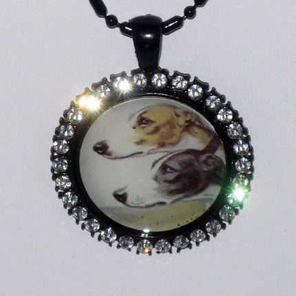 Altered Vintage Art Two Greyhounds or Whippet Profiles Pendant Necklace