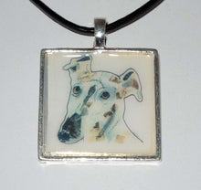 Load image into Gallery viewer, Abstract Collage Greyhound Dog Pendant with Genuine Leather Necklace
