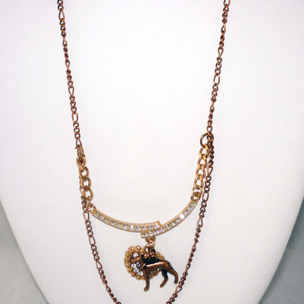 Copper Standing Greyhound Dog, Embellished Crystal Heart, Copper Necklace