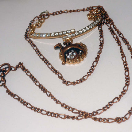 Copper Standing Greyhound Dog, Embellished Crystal Heart, Copper Necklace