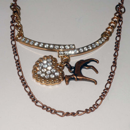 Copper Standing Greyhound Dog, Embellished Crystal Heart, Copper Necklace