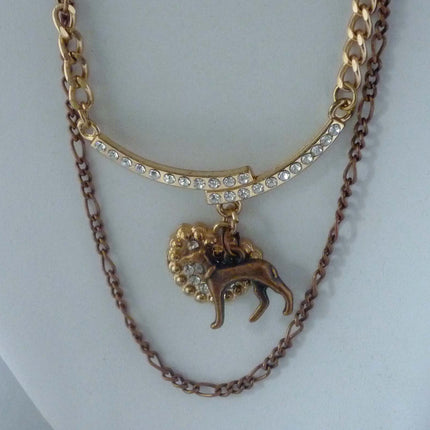Copper Standing Greyhound Dog, Embellished Crystal Heart, Copper Necklace
