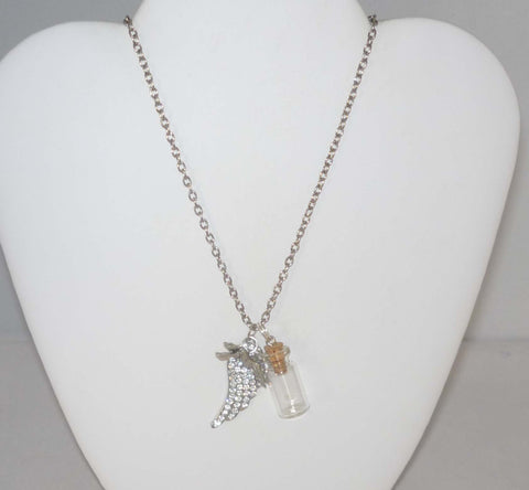 Pet Loss Memory Necklace w Crystal Wing, Glass Bottle and Greyhound Dog Charm