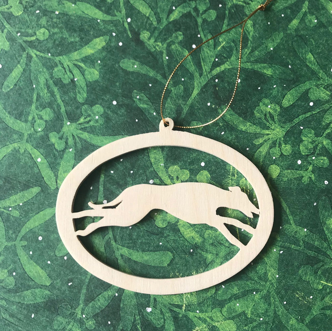 Wood Cutout Greyhound Ornament