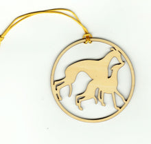 Load image into Gallery viewer, Wood Cutout Greyhound Dog Ornament &quot;Happy Pair&quot;
