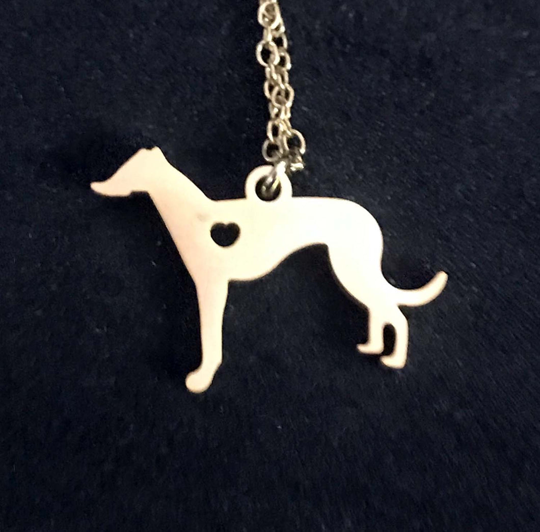 Greyhound or Whippet Heart Hound Pendant, Choose Silver or Gold