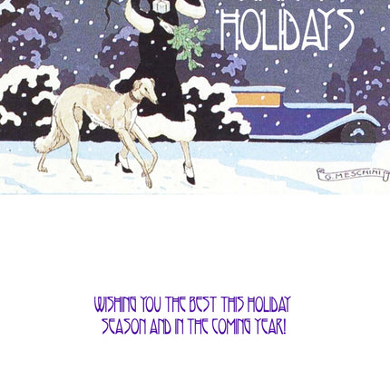 Vintage Altered Art Greyhound and Lady Happy Holidays Cards - Set of 4, with env