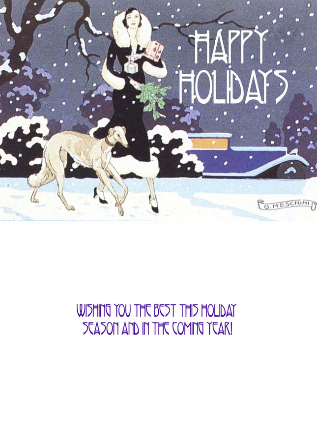 Vintage Altered Art Greyhound and Lady Happy Holidays Cards - Set of 4, with env