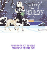 Load image into Gallery viewer, Vintage Altered Art Greyhound and Lady Happy Holidays Cards - Set of 4, with env
