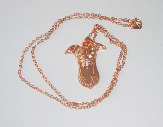 Rose Gold Pendant Necklace with Greyhound or Whippet Head