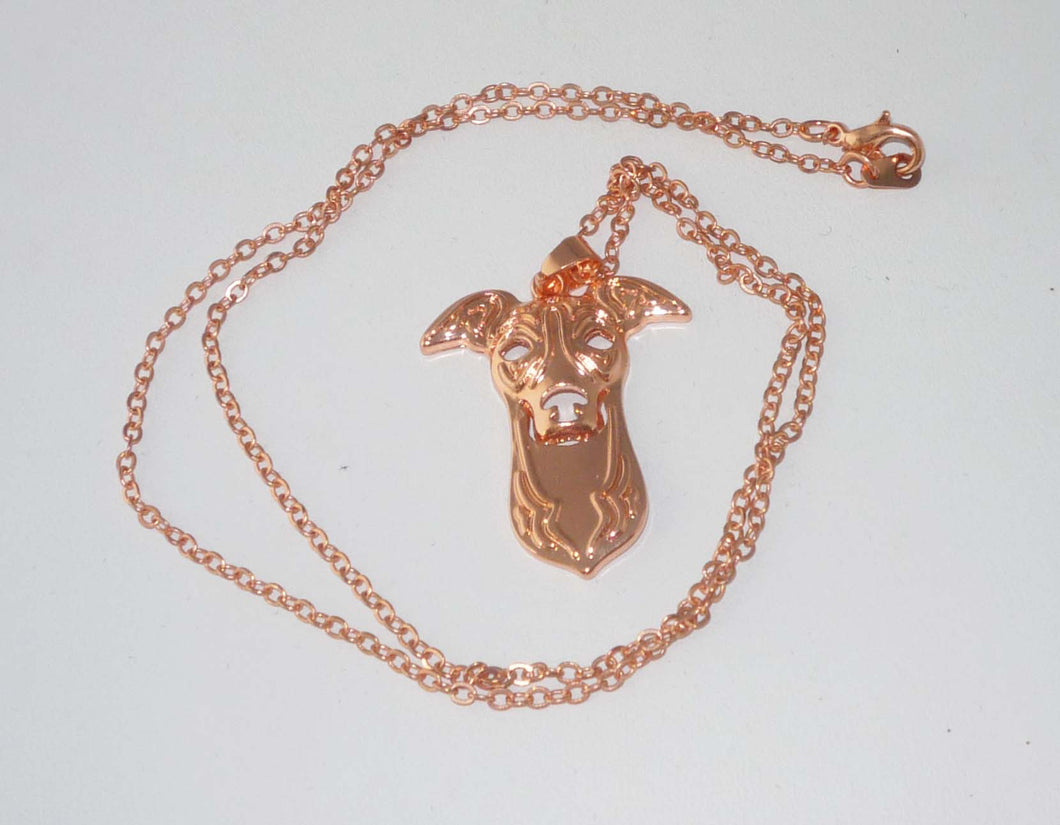 Pendant Necklace with Greyhound or Whippet Head, choose rose gold or gunmetal