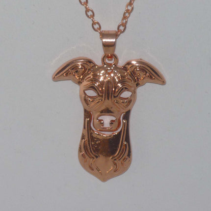 Rose Gold Pendant Necklace with Greyhound or Whippet Head