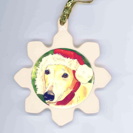 Watercolor Santa Greyhound Dog Porcelain Ornament Whippet IG