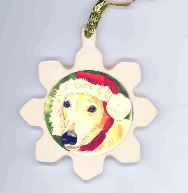 Watercolor Santa Greyhound Dog Porcelain Ornament Whippet IG