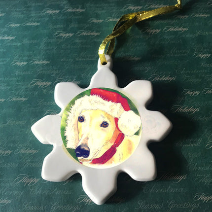 Watercolor Santa Greyhound Dog Porcelain Ornament Whippet IG
