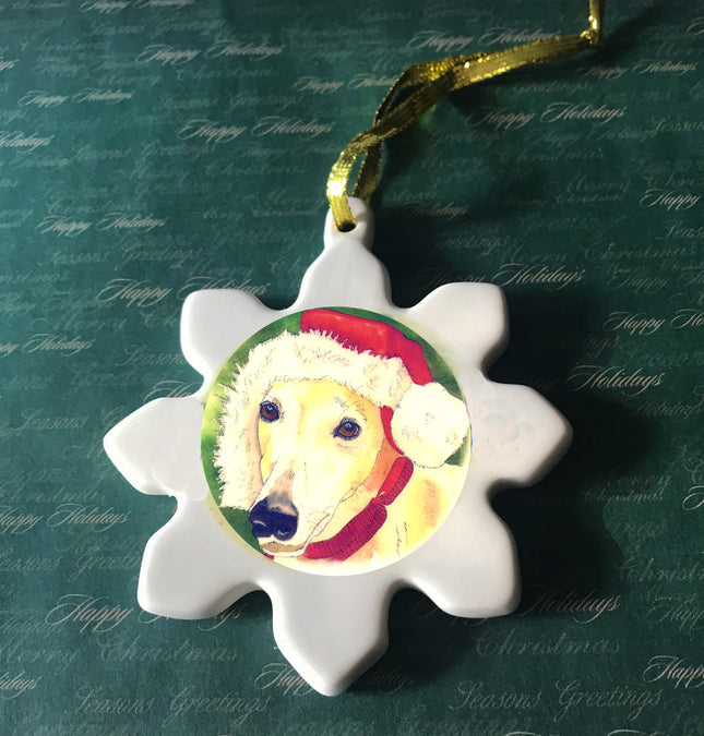 Watercolor Santa Greyhound Dog Porcelain Ornament Whippet IG