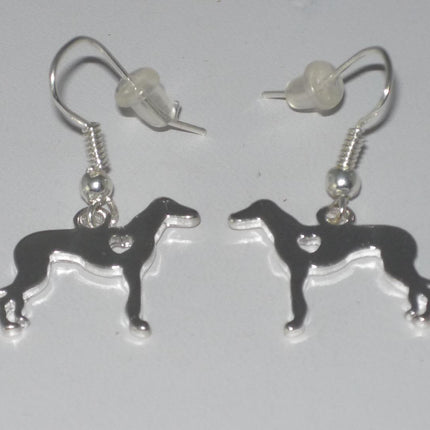 Earrings with Greyhound or Whippet Heart Hounds Charms, choose gold or silver