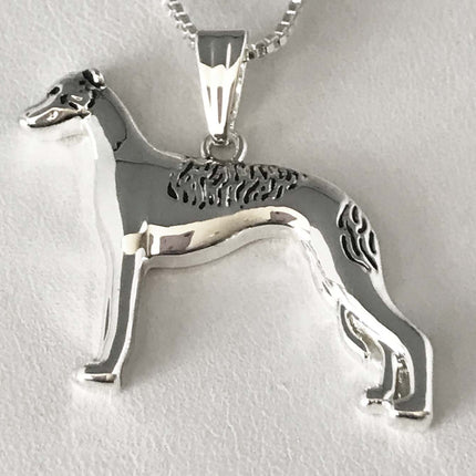 Pendant Necklace with Standing Greyhound or Whippet, Silver Plated