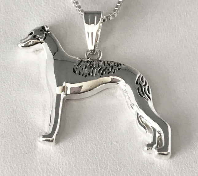 Pendant Necklace with Standing Greyhound or Whippet, Silver Plated