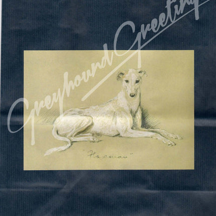 Vintage Pencil Sketch Greyhound or Whippet Dog on Navy or Plum Gift Wrap Bag Set w Card
