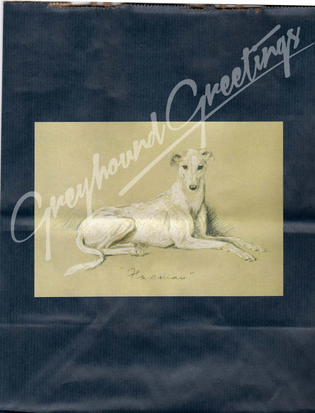 Vintage Pencil Sketch Greyhound or Whippet Dog on Navy or Plum Gift Wrap Bag Set w Card