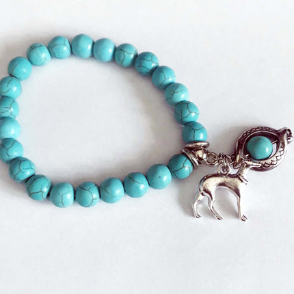 Faux Turquoise Stretch Bracelet w SP Greyhound Dog Charm