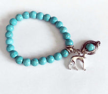Load image into Gallery viewer, Faux Turquoise Stretch Bracelet w SP Greyhound Dog Charm
