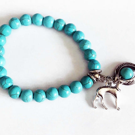 Faux Turquoise Stretch Bracelet w SP Greyhound Dog Charm