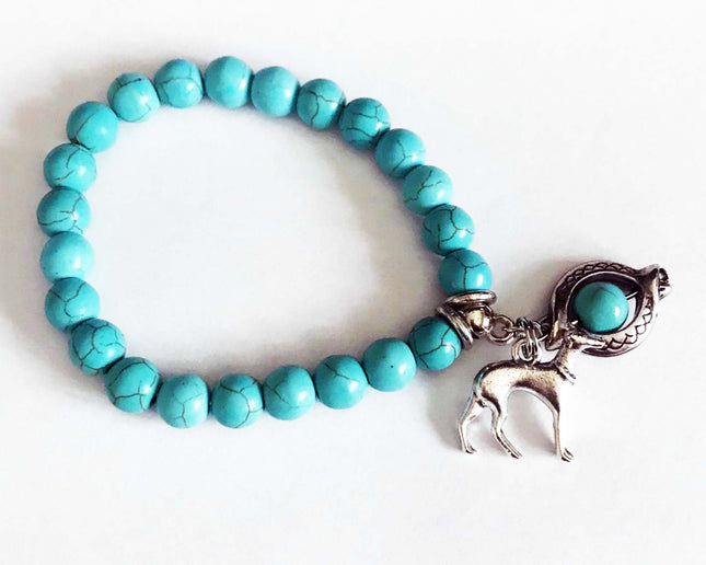 Faux Turquoise Stretch Bracelet w SP Greyhound Dog Charm